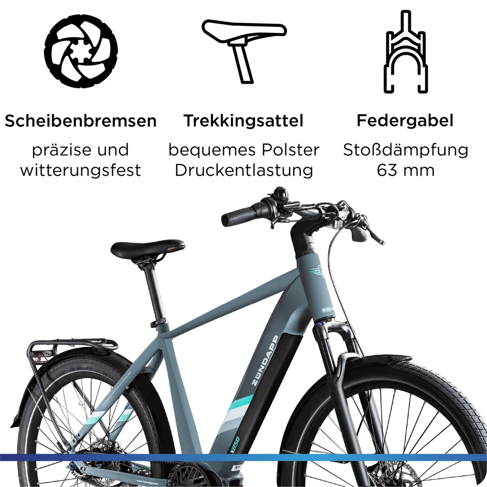 Zündapp X850 28" Trekking City E Bike 15Ah Ananda Motor 522Wh grau 53cm B Ware - Bild 4 von 4
