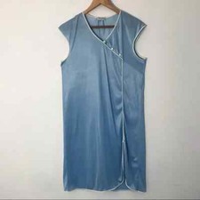 Diane Von Furstenberg Blue Nylon Nightgown Front Slit Vintage 80s Medium GUC DVF