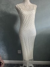 ZARA party, racing, wedding CREAM BEADED MESH DRESS SIZE 12 / 14