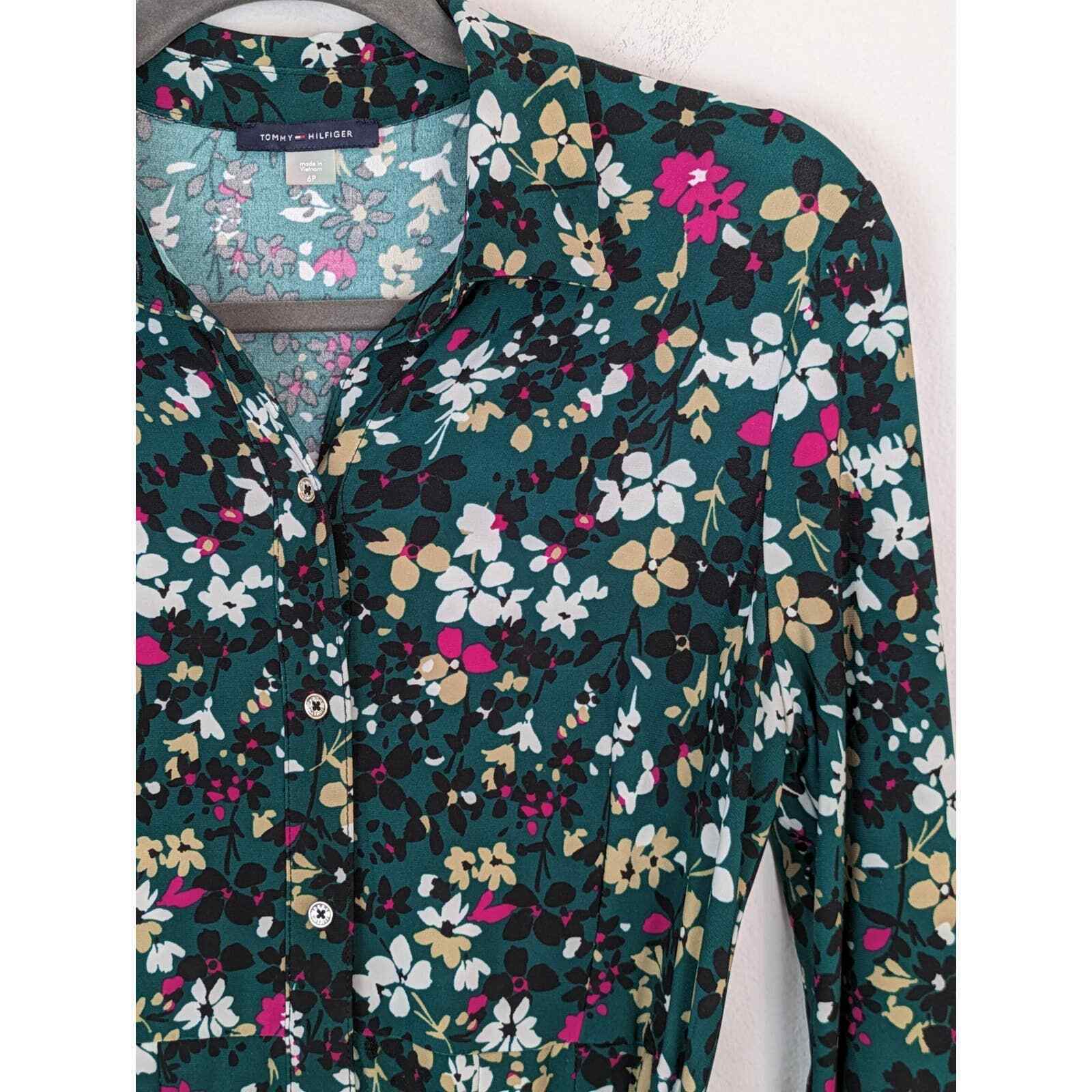 Tommy Hilfiger Shirt Dress Floral Pleated Belted … - image 2