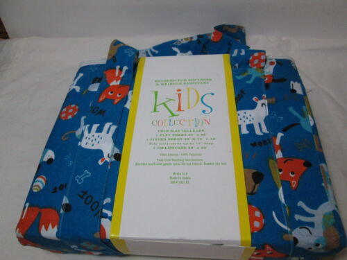 Mytex Kids Collection PUPPY PLAY Twin Sheet Set -  Orange, White, Brown, Blue - Picture 1 of 5