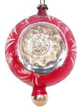 Adorno de Navidad Doble Sangría Vidrio Soplado Rojo Blanco Hojas Antiguo #108