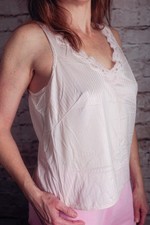 Fancy Me Vintage Pink Striped Retro Pinup Glam Satin Lace Cami Sleep 1X XL