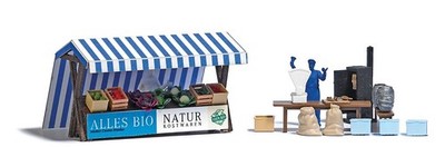 Busch 1823 HO Scale Two Outdoor Market Stalls - Laser-Cut Kit