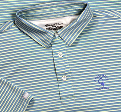 Straight Down Shirt Mens L Blue Stripe Golf Performance Polo Hilton Head