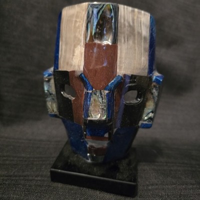 Mayan Aztec Burial Mask Mother of Pearl Onyx Abalone Inlay Folk Art Mask 