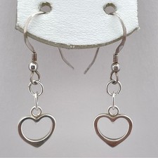 Sterling Silver Open Heart Dangle Earrings Minimalist Drop Style