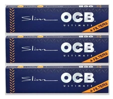 3x OCB King Size Slim Rolling Papers Ultimate Thin w/TIPS 32 Lvs/Pk  *USA SHPD*
