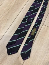 Phineas Cole Purple Black Green White Stripe Silk Mint Made In England By Drakes