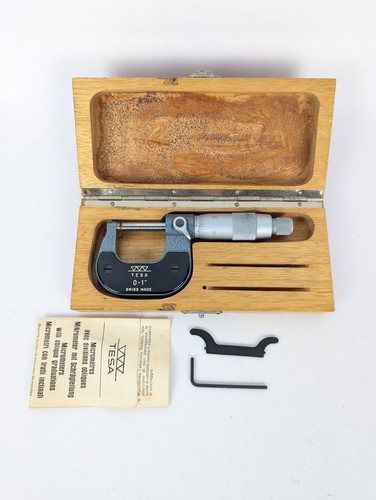Vintage Tesa 0-1" Micrometer with Oblique Graduations Swiss Made Not Opening