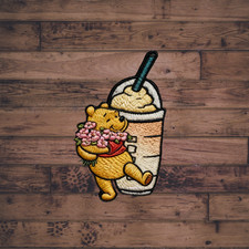 Cute Pooh Coffee Embroidered Patch Cartoon Iron On Badge