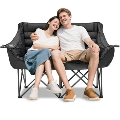 Docred Camping Chair Double Folding Chair Heavy Duty Loveseat Padded 2 Person
