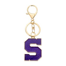 Initial Letter Keychain, Alphabet Letter A-Z Keyring, Purple S 
