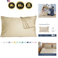 Cotton Pillow Cases King Size 2 Pack Light Brown Soft Breathable