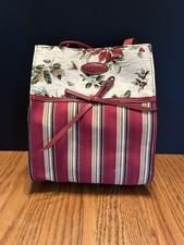 VTG Longaberger Tote Bag Holiday Stripe Botanical Pattern Poinsettia Gift Bag