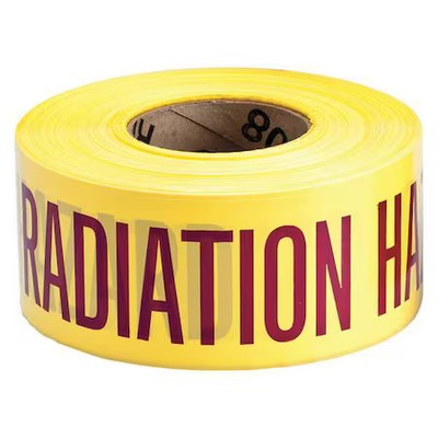 Barricade Tape,  Caution Radiation Hazard,  Yellow,  3 In Wide X 1, 000 Ft