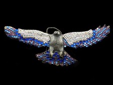 RK13113 VINTAGE 1978 COLORFUL CRYSTALS OVERLAY BALD EAGLE ART BELT BUCKLE