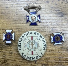 1905 Nebraska Epworth Assembly Pin Lot Methodist League Badge Look Up Lift Up NE