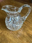 Crystal Water Or Milk Pitcher Vintage Ground Base Cut Glass 6 Inch Tall.