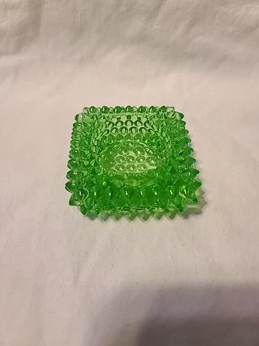 Vintage Fenton Glass Hobnail Spiked Nubby Green Tea Light Candle Holder