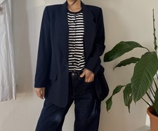 Vintage Talbots 100 Worsted Wool Single Button Navy Blazer Size 8 Petite