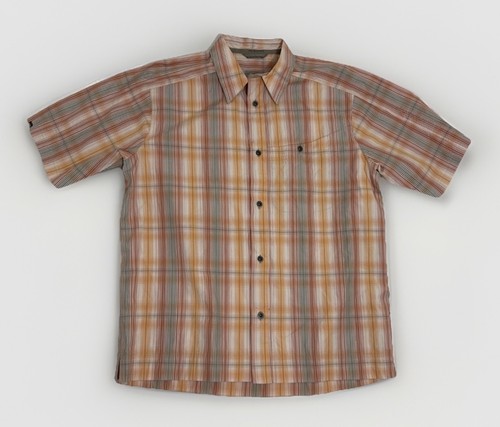 Salomon, VTG Y2K Salomon Men's Large Orange Striped Button up Shirt Embroidered Gorpcore
