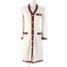 Excellent GUCCI one piece Web line tweed long with GG buttons off white Wome...