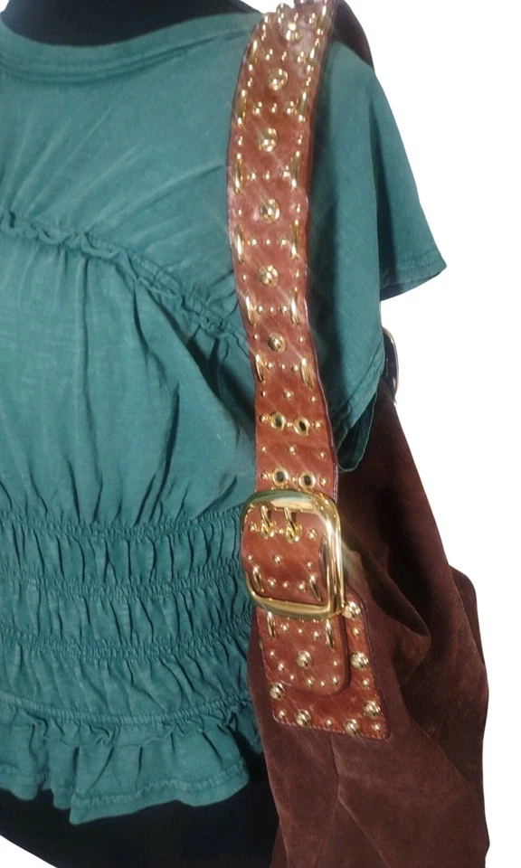 Y2K Marciano замшевая кожа шоколадный коричневый наплечная мешковатая сумка - богемное Mcbling - Изображение 3 из 4