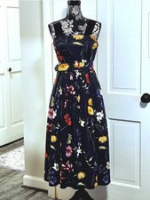 💐SIZE 8 Oscar de la Renta💐 - Navy/Multi Floral Sleeveless A-Line Midi