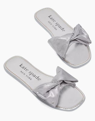 Kate Spade New York Silver Metallic Bikini Bow Slide Sandals Size