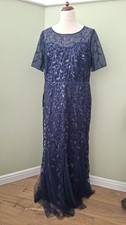 Ever Pretty Sequin Navy Fishtail Tulle Leaf Embroidered Sequin Dress UK Size 26