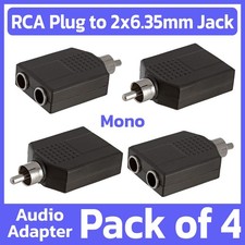 4 Pack RCA Plug to 2x 6.35mm Jack Mono Splitter Adapter Connector Converter