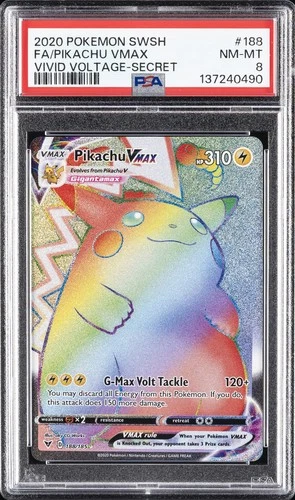 2020 POKEMON SWORD & SHIELD VIVID VOLTAGE SECRET FULL ART/PIKACHU VMAX PSA 8