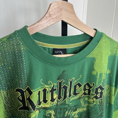 Vintage Raw Blue Striped Green  Ruthless Conspiracy  Textured Crest T-Shirt *3XL