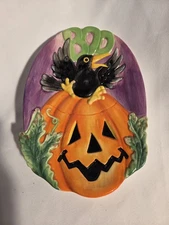 Fitz and Floyd Essentials Ceramic Halloween Jack-O-Lantern Boo Plate