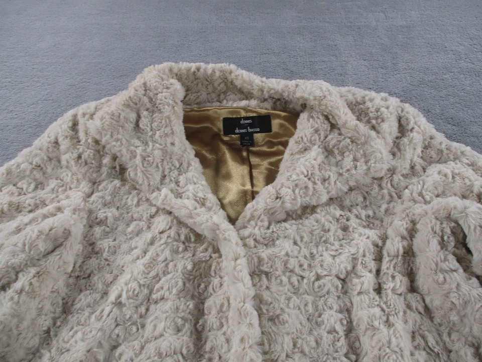 Abrigo Dennis Basso Mujer XS Marfil Imitación Piel Roseta Texturizado Satén Forrado Botón Foto 2 de 4