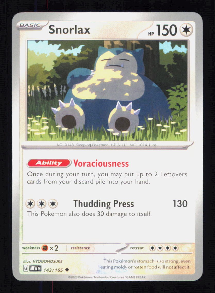 Snorlax 143/165 151 Pokemon Near Mint