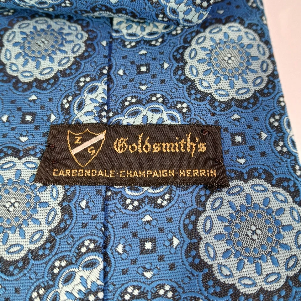 Corbata azul Goldsmiths Beau Brummell para hombre mezcla de poliéster patrón geométrico Foto 3 de 4