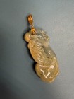 3.4" Chinese 14K Yellow Gold, Carved Burnt Orange & Gray JADEITE Jade Pendant — photo 6