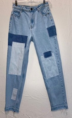 Nasty Gal Patchwork Colorbloxk High Waisted Jeans Size 6 Raw Hem 