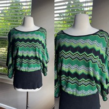 Vintage Y2K Knit Top XL Green Black Metallic Dolman Winged Fairy Whimsigoth Boho