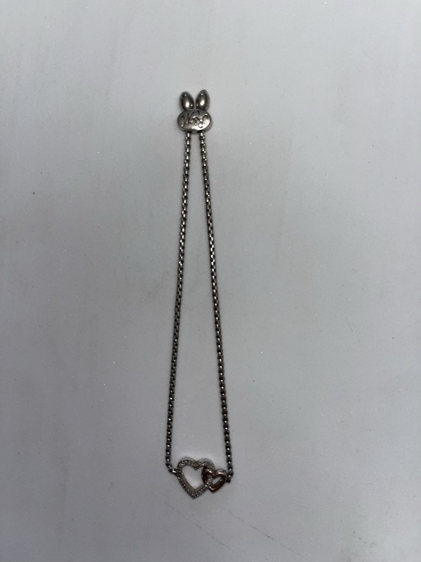 Silver Double Heart R&M Diamond Charm Pendant Bracelet 