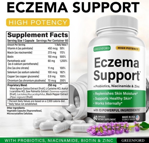 Eczema Treatment & Support for Natural Relief - Made in USA - Skin Vitamins 4/26 - Picture 6 of 8