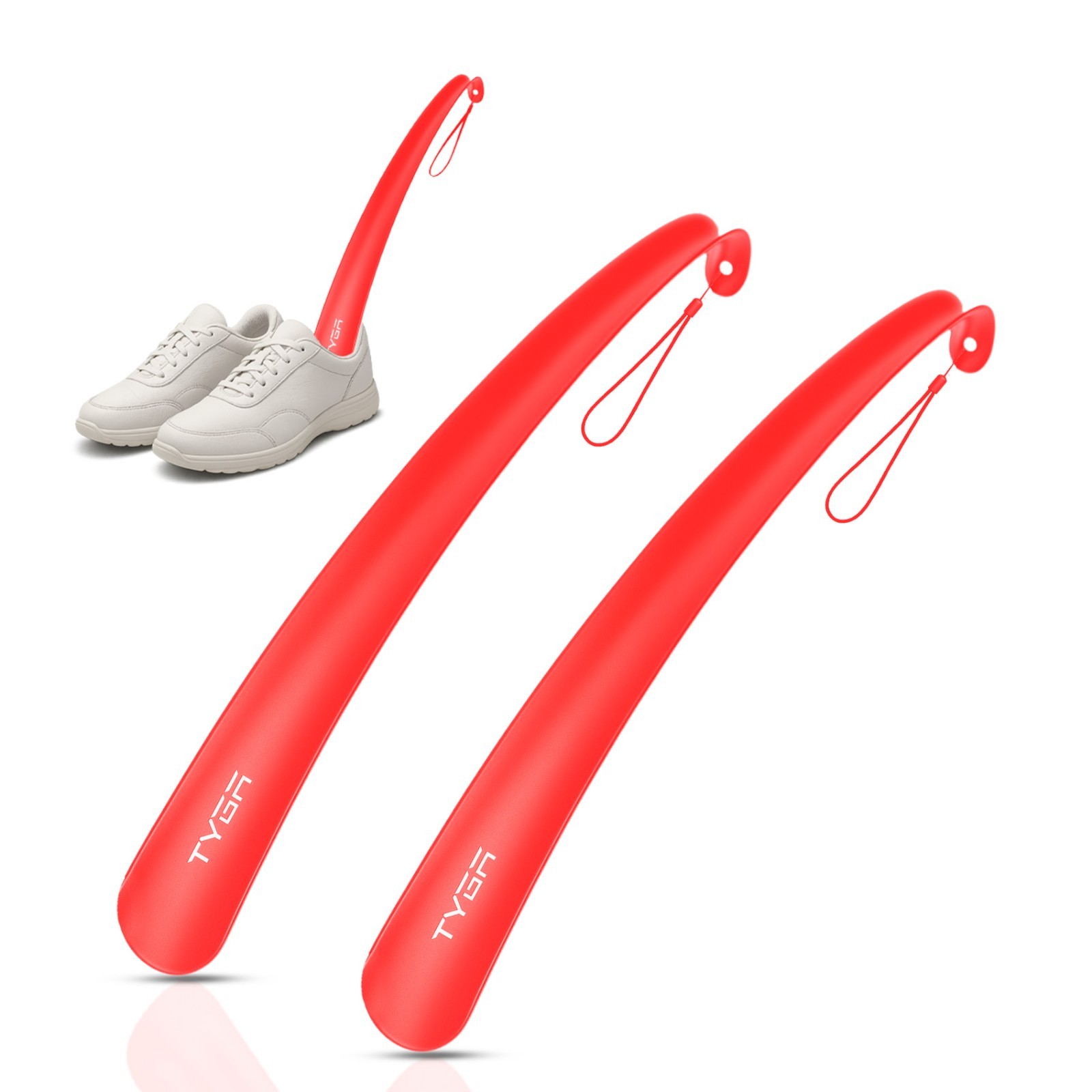 Tyga Pack Of 2 Long Handled Plastic Shoe Horn - Red - Image 2