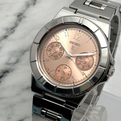 SEIKO 5Y89-0B30 LUKIA Quartz Watch Pink Dial Triple Calendar Authentic