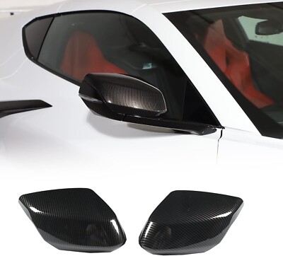 Gloss Carbon Fiber Print Side Mirror Cap Overlay Cover Fits 20-24 Corvette C8