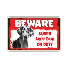 Beware Guard Great Dane Dog On Duty Novelty Aluminum Metal 8x12 Sign
