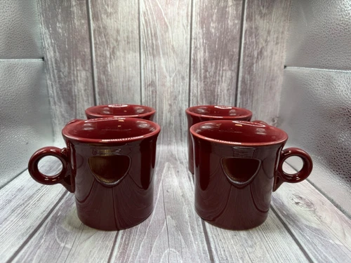 Vintage Fiestaware Cinnabar Coffee Mugs -set of 4 Circle Handle