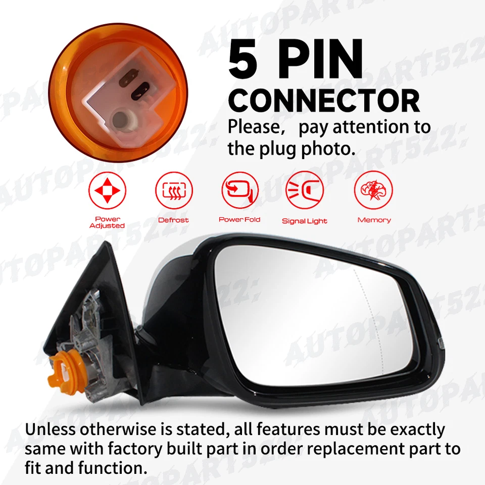 Espelho lateral direito branco para 2015 2016-2020 BMW F32 428i 435i 440i 5 pinos - Imagem 2 de 4