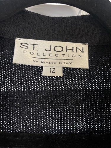 ST. JOHN Collection Black Santana Knit L/S Zip-Up Gold Buttons Career Dress 12 - Picture 8 of 10